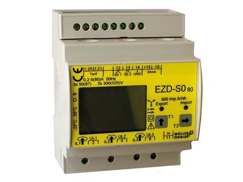 Energiezähler für Drehstrom mit Direktanschluss bis 80 Ampere mit S0- und Analogausgang